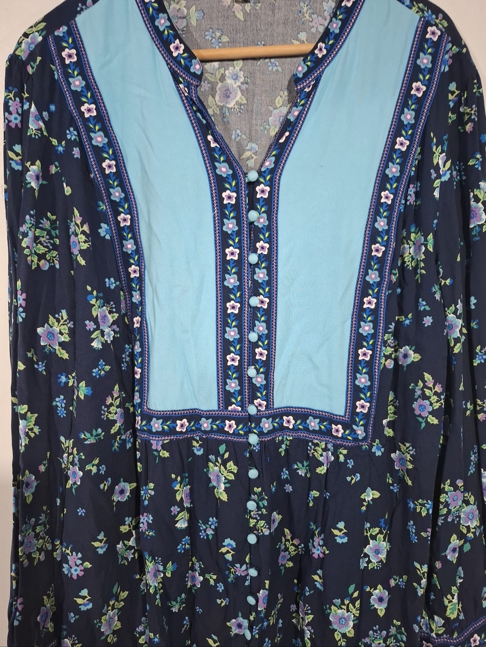 Woman Within Top Womens Size 1X 22/24 Button-Front Mixed Print Cottagecore Tunic - Picture 2 of 11
